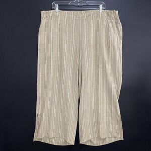 J Jill Pants Womens XL Beige Stripe Linen Rayon Cropped Wide Leg Side Zip Resort